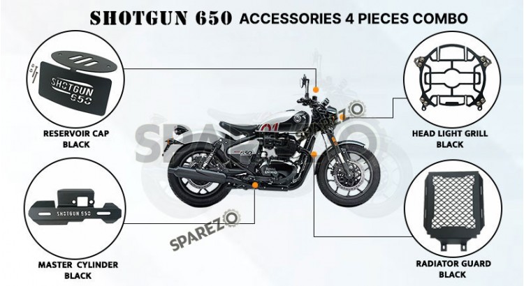 Fit For Royal Enfield Shotgun 650 4 Pcs Accessories Combo Pack Black - SPAREZO